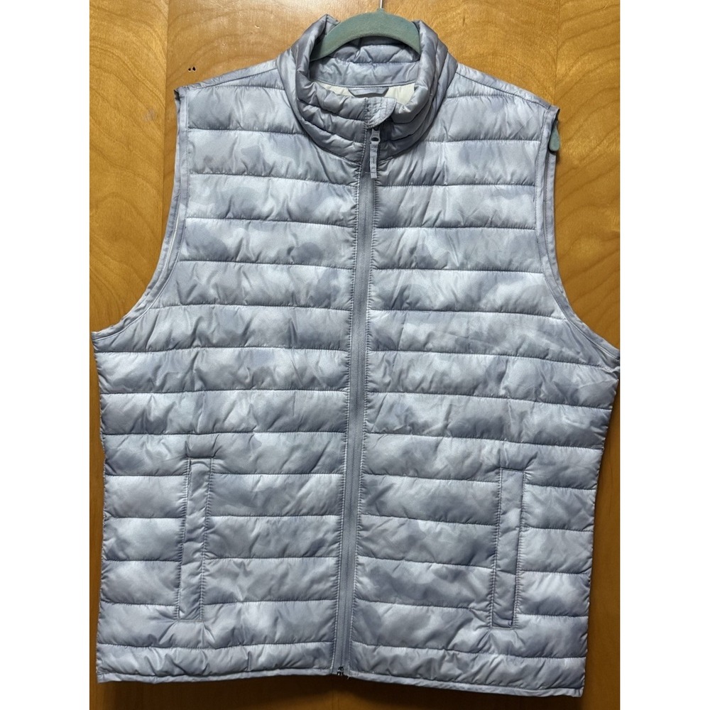 GAP Womens Cold Control Lightweight Puffer Vest Ripstop Pockets Gray Camo Sz L